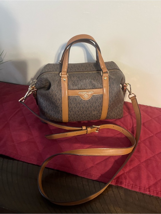 Michael Kors Handbags - Michael Kors Brown Logo Satchel with Tan Leather Trim